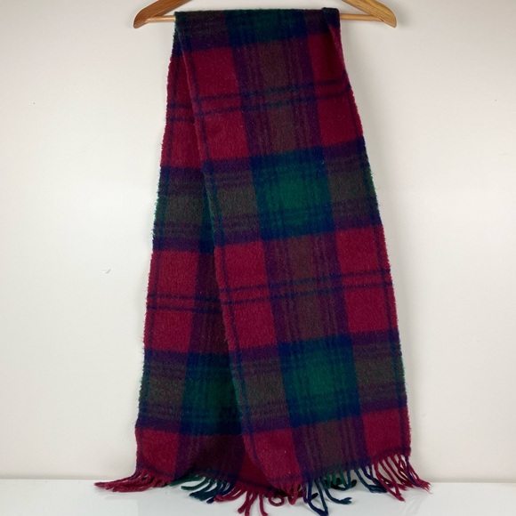 Vintage Begg Of Ayr 100% Wool Scarf Red Green Blue Plaid Fringe Made In Scotland - Picture 5 of 10